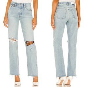 RE/DONE High Rise Loose Jeans Breezy Indigo with Rips Distressed Size 26